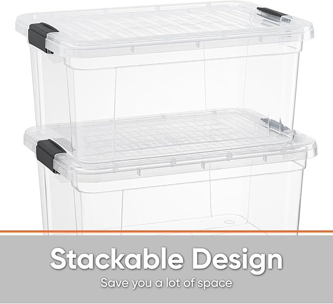 Superio Storage Bins with Lids- 4 Pack, 6.6 Qt Clear Boxes - Image 3