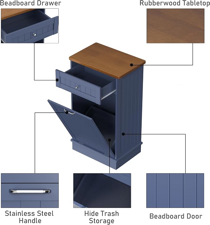 Betterhood Tilt Out Trash Cabinet 10 Gallon Wooden Free Standing Laundry Sorter - Image 6