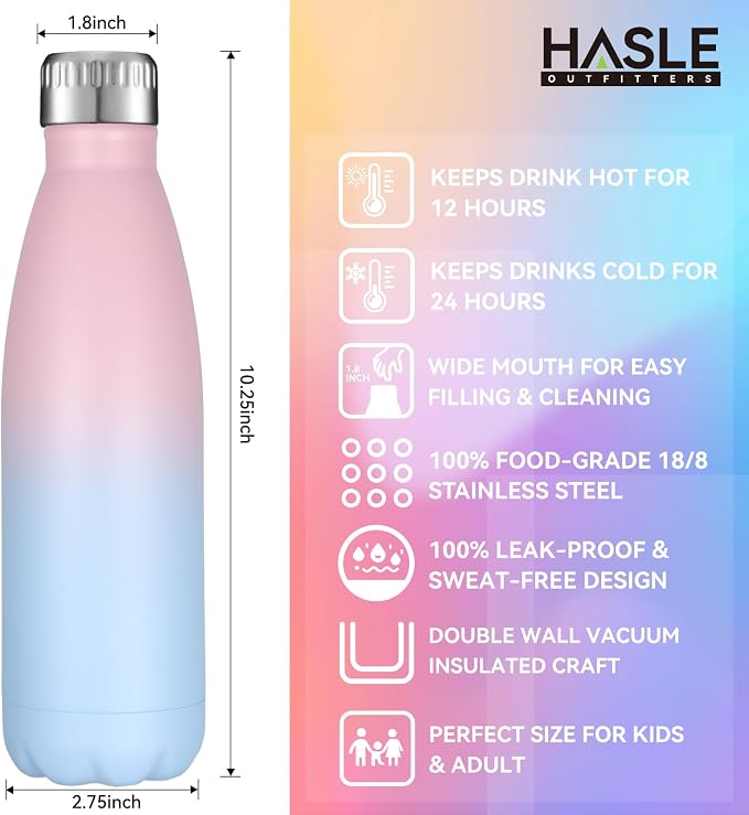 HASLE OUTFITTERS 17oz Stainless Steel Water Bottles, Vacuum Insulated Water - Image 5