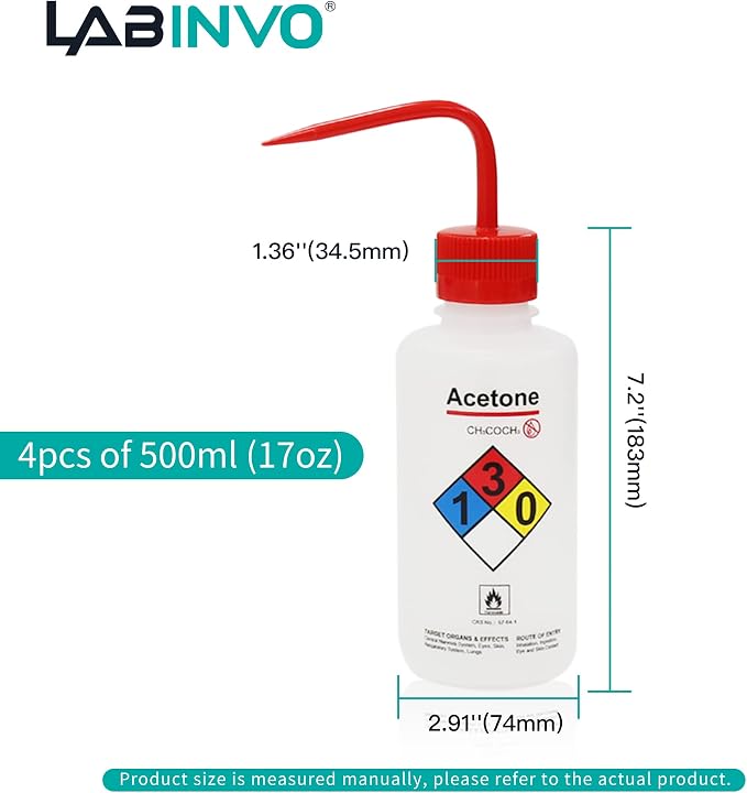 4pcs of Acetone Wash Bottles, Narrow Mouth, Self-Venting Safety Wash Bottles - Image 4