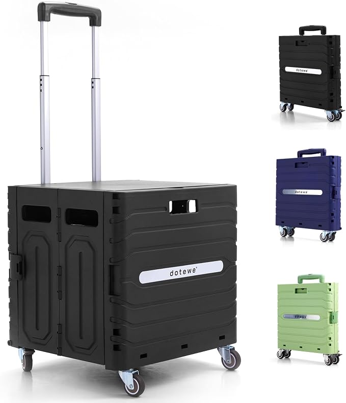 Folding Utility Cart Black Portable Rolling Crate Handcart Foldable Shopping by dotewe