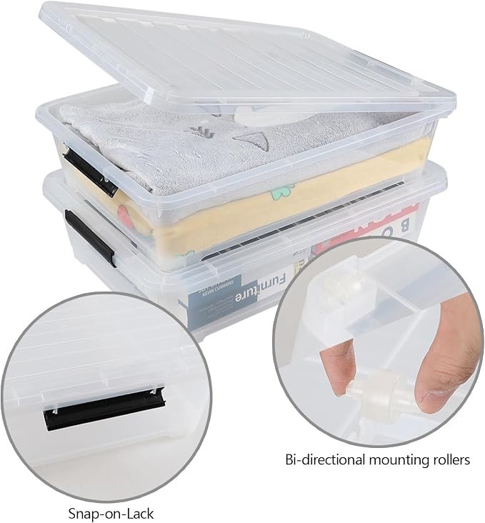 3 Packs 40 Quart Large Under Bed Storage Box, Wheeled Under Bed Storage - Image 3