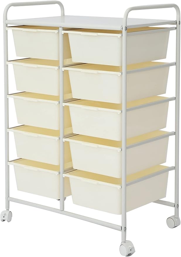 Rolling Cart with 10 Drawers, Plastic Drawer Cart with Metal Frame, Utility by Ytaoka