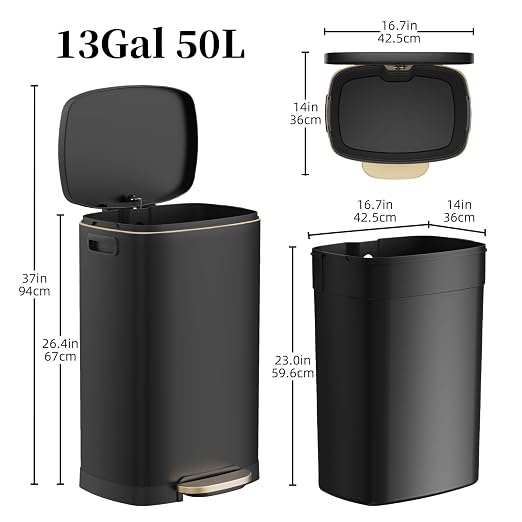 13 Gallon Trash Can with Lid, 50L Fingerprint Proof Stainless Steel Kitchen - Image 6