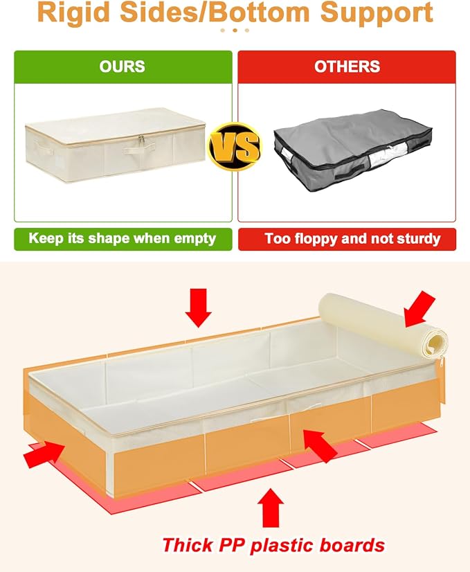 Under Bed Storage, 2 Pack Clothing Storage Bags W/Upgraded Handles, Large - Image 3