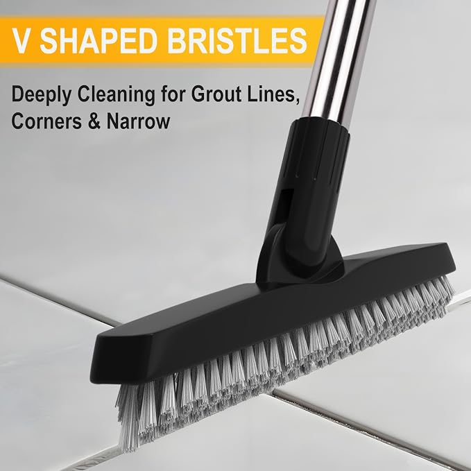ITTAHO 2 Pack Grout Brush with Long Handle, Swivel Cleaning Grout Line Scrubber - Image 3