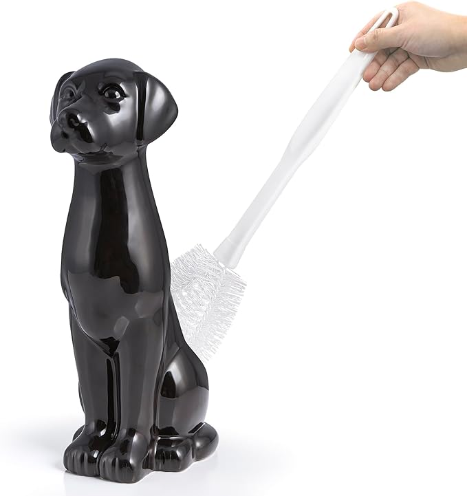 Black Labrador Ceramic Toilet Brush Holder by AllureHomeCreation