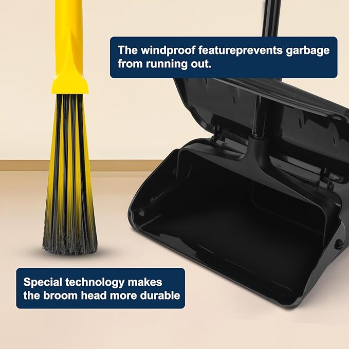 Indoor/Outdoor Heavy Duty Broom and Dustpan Set, Upright Plastic Commercial - Image 3