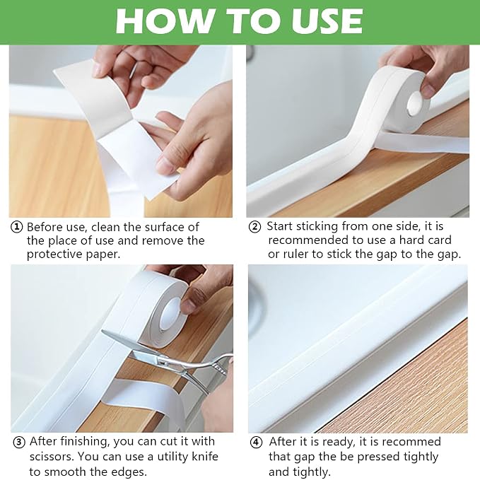 2 Pack Caulk Strip, 1.5" x 10.5Ft PVC Self Adhesive Caulk Tape, Sealing - Image 6