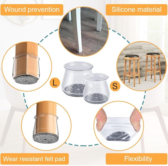 32 Pcs Chair Leg Protectors for Hardwood Floors, Silicone Felt Furniture Leg - Image 3