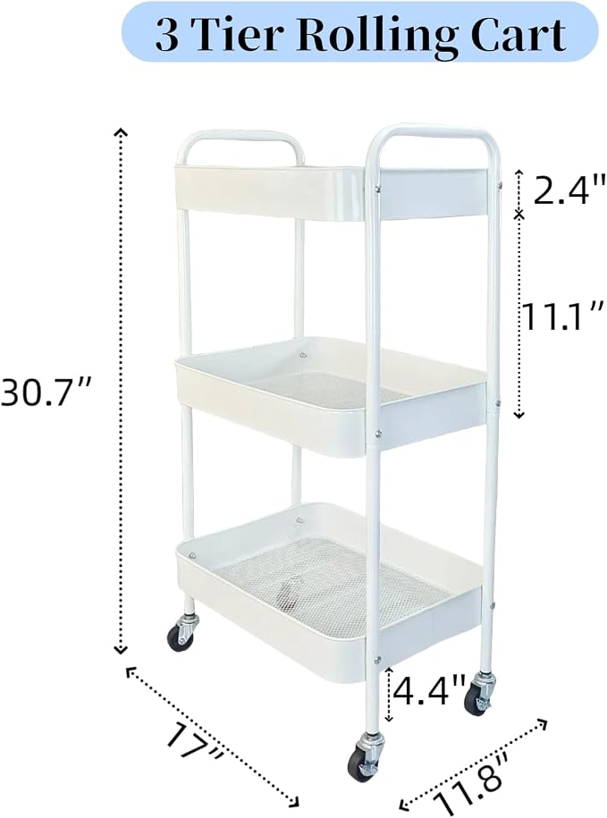 Metal 3 Tier Rolling Cart with Wheels - Image 5