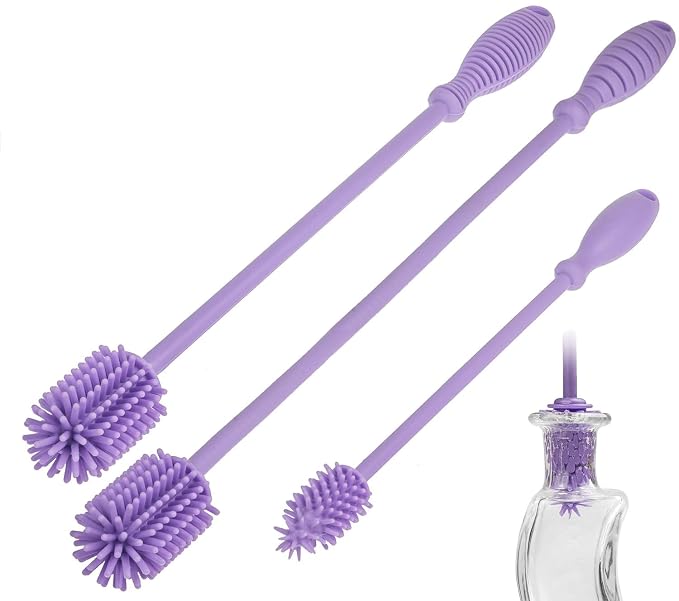 A-Brush Silicone Bottle Cleaner Brush, 3 Piece Set, Long Handle by A2SProtection