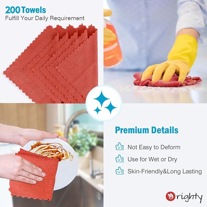 Orighty Cleaning Cloths Bulk, 200 Pack Shop Rags Reusable, Microfiber Cleaning - Image 5