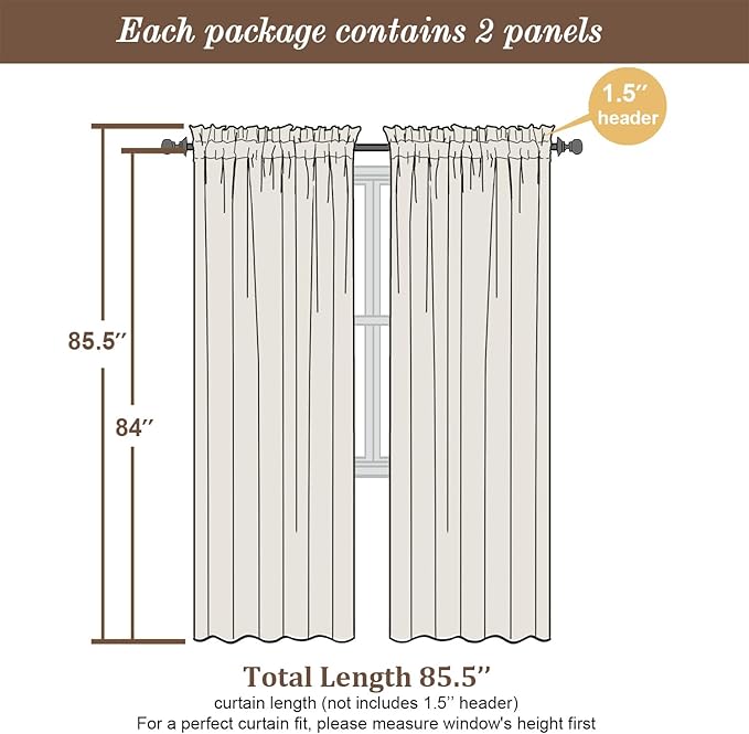Chyhomenyc White Sheer Curtains 84 Inches Long 2 Panels Set - Image 4