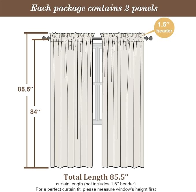 Chyhomenyc White Sheer Curtains 84 Inches Long 2 Panels, Light Filtering White - Image 2