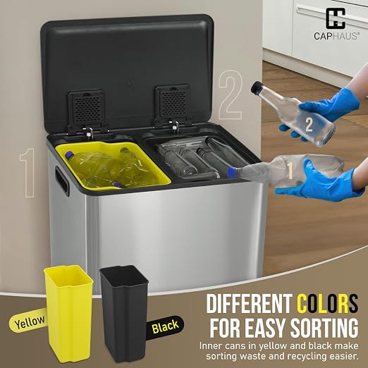 CAPHAUS Dual Trash Can with Lid, Trash and Recycling Bins Combo - Image 6