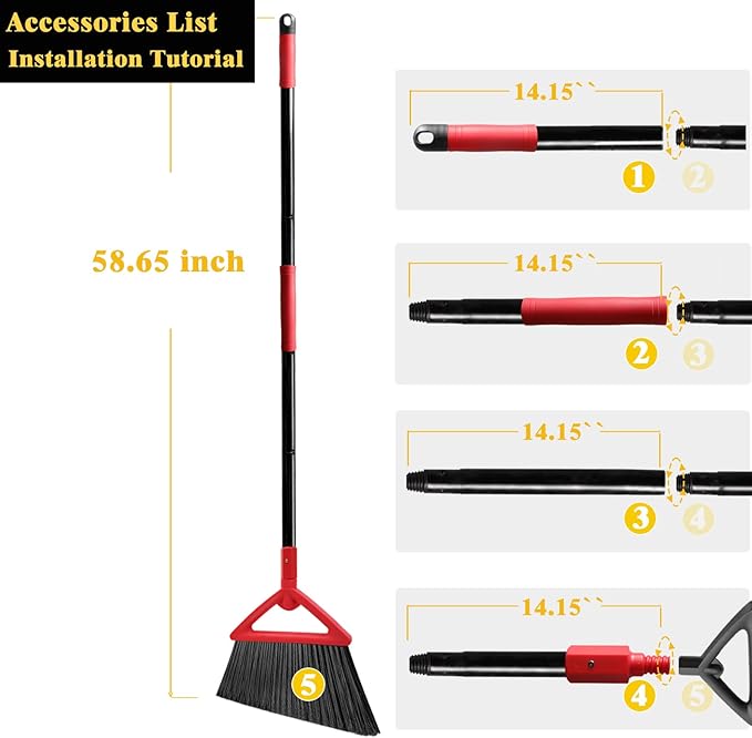 Heavy Duty Angle Broom, 3 Pack Longer Commercial Brooms, Swipe Brooms - Image 3