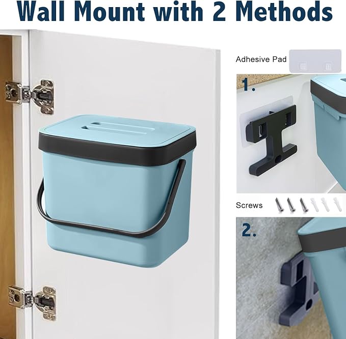 Compost Bin Kitchen, LALASTAR 7L Wall-Mounted Under Sink Small Garbage Can - Image 6