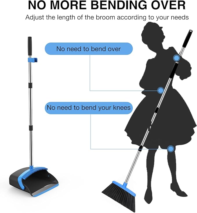 NACENA Broom and Dustpan Set, 52-in Long Adjustable Handle Broom Dustpan Combo - Image 3