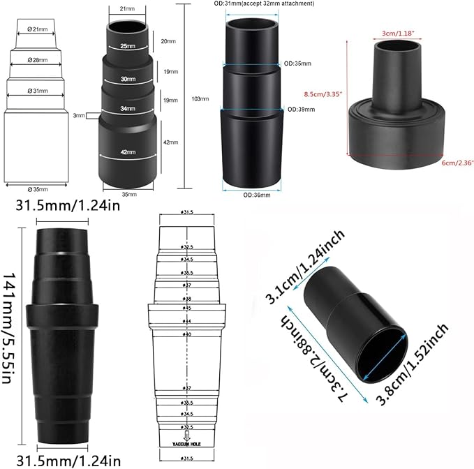 Universal Vacuum Hose Adapter Kit Reducer Attachment Set, Shop Vac Vacuum Hose - Image 2