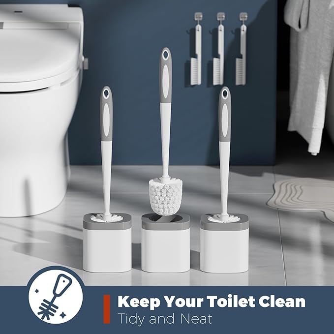 Toilet Brush, 3 Pack Toilet Brush and Holder Set Bathroom Accessories, Toilet - Image 4