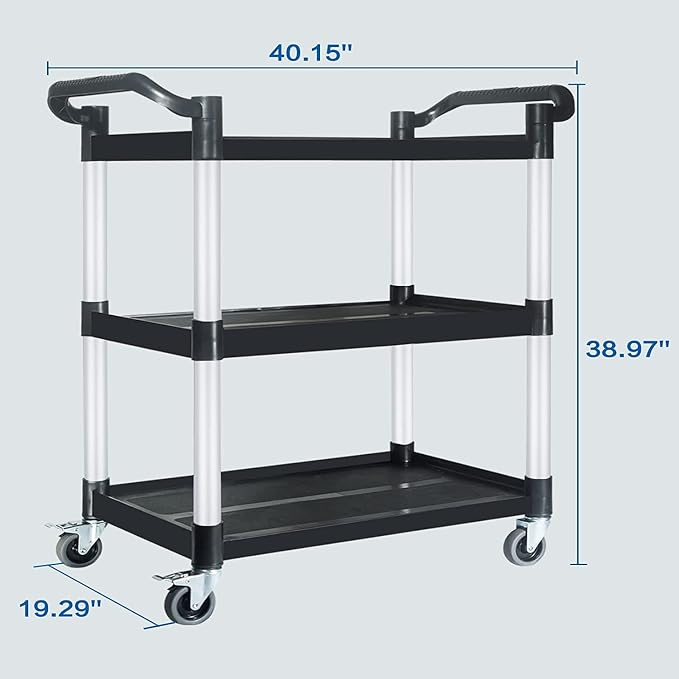 Service Cart with Wheels Lockable Large Size, Plastic Restaurant Cart Heavy Duty - Image 3