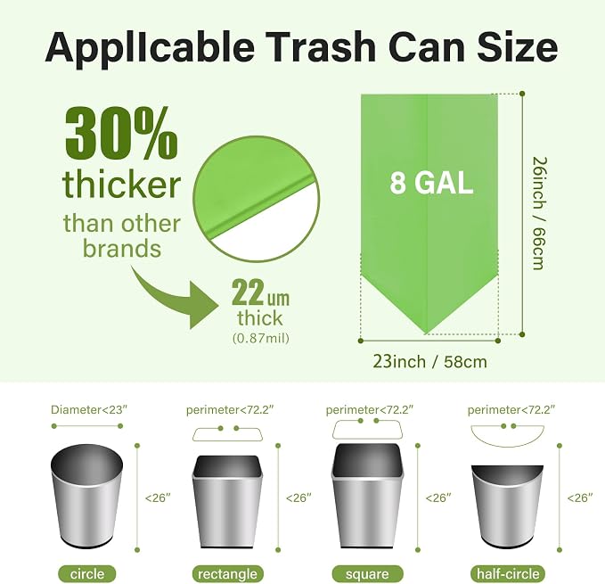 Compostable 8 Gallon Trash Bags Compost Small Garbage Bag Extra Thick 0.87 Mil - Image 3
