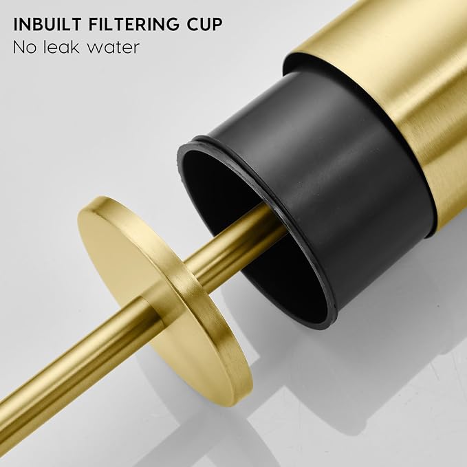 Gold Brushed Stainless Steel Toilet Brush and Cover, No-Punch Hook Base Dual - Image 7