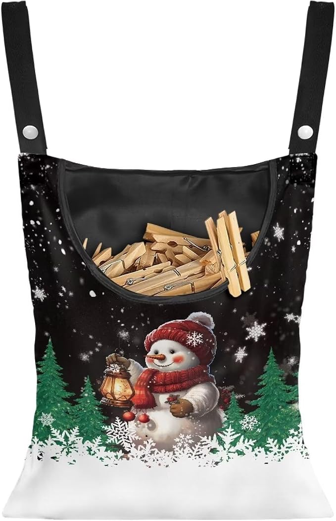 2 Pcs Snowman Clothes Pin Hanging Bag, Large Capacity Clothespin Bag by Unknown