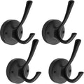 Matte Black Wall Hooks, 4 Pack Heavy Duty Coat Towel Hook Metal Double Backpack by TOFIIGREM
