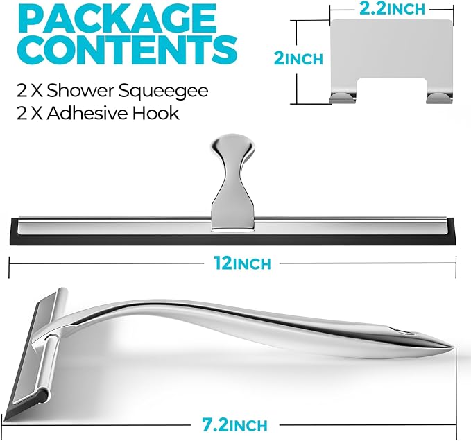 2PACK 12-Inch All-Purpose Shower Squeegee - Image 2
