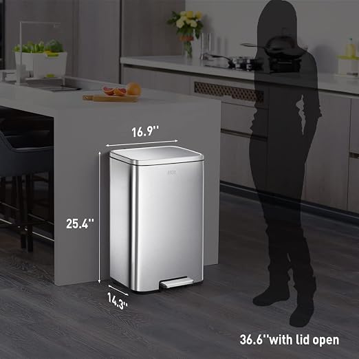EKO Madison Brushed Stainless 50 Liter/13.2 Gallon Step Trash Can - Image 6