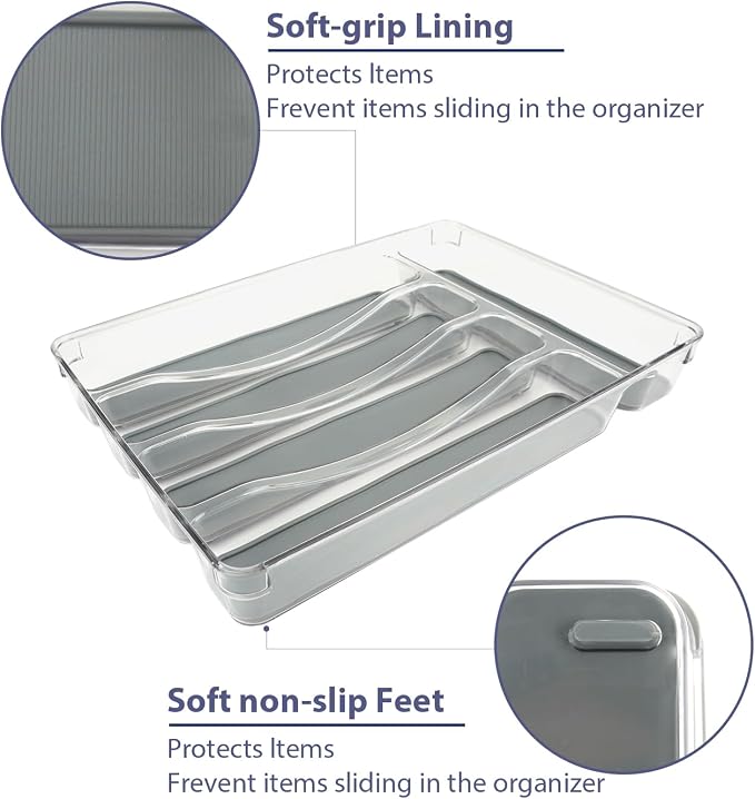 5 Compartments Silverware Tray for Drawer, Plastic Utensil Cutlery Drawer - Image 3