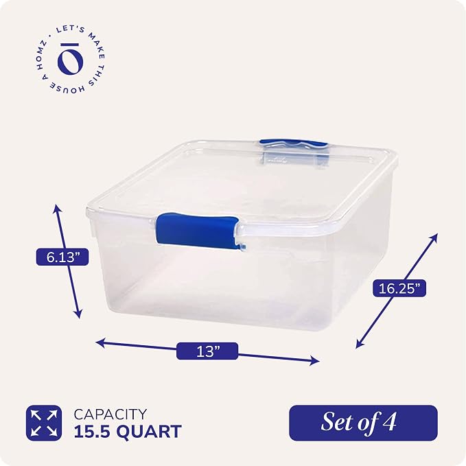 HOMZ 4-Pack Latching Lid, Small Clear Plastic Storage Bins w/ Lids, 15.5 Quart - Image 5