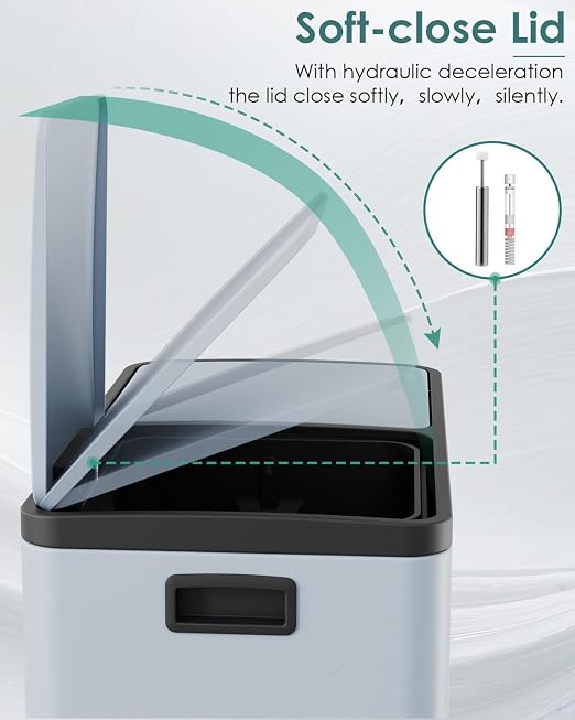 Arlopu 16 GallonStainless Steel Trash Can, 60L Dual Compartment, Metal Kitchen - Image 7