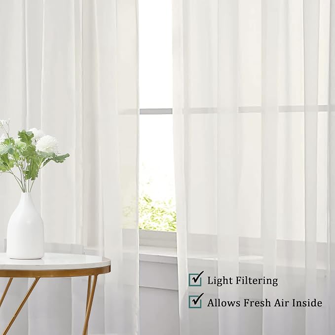 Chyhomenyc Sheer Curtains 120 Inch Extra Long, 2 Pieces, Rod Pocket Top Soft - Image 7