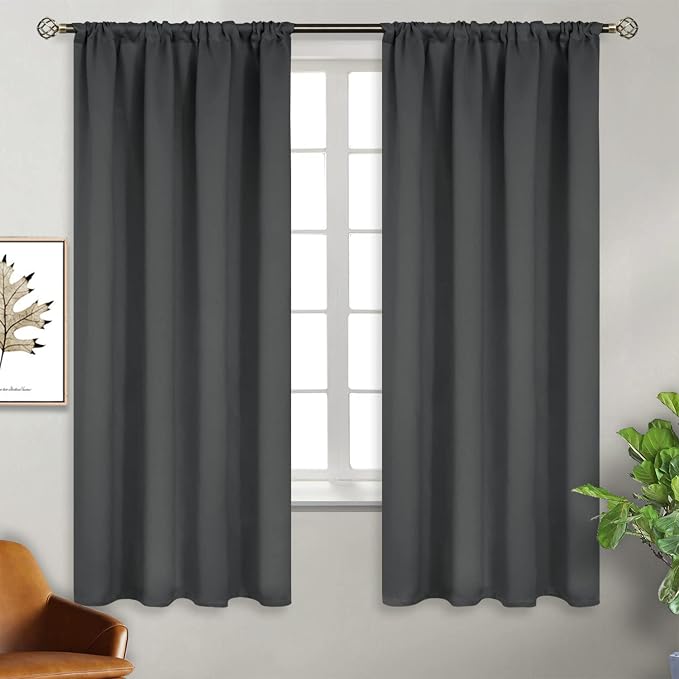 BGment Pocket Bedroom Curtains 63 Inch Long Dark Grey, Room Darkening Thermal - Image 6
