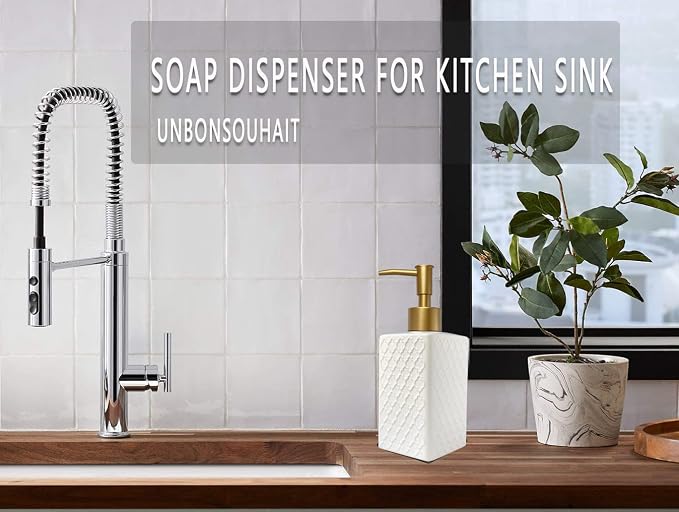 Gold Soap Dispenser for Bathroom, Retro White Square Lotion Dispenser, - Image 4