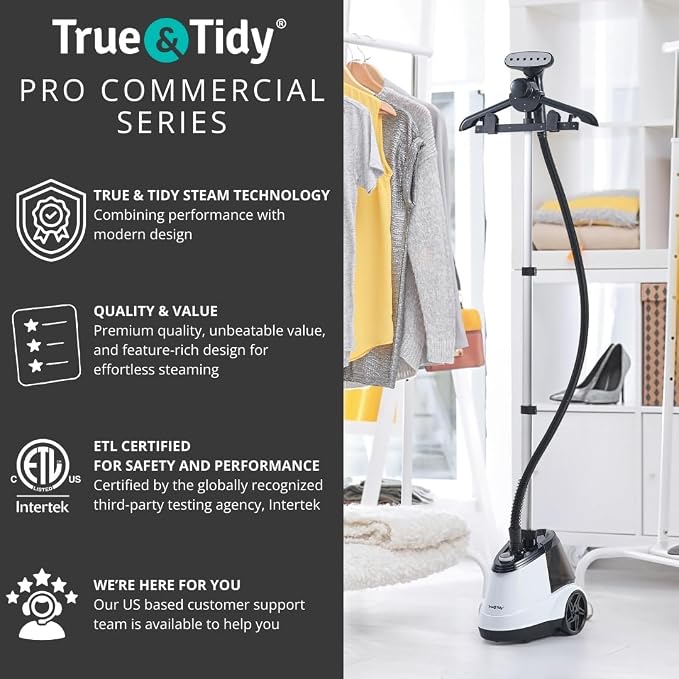 True & Tidy Heavy Duty Commercial Full Size Standing Garment Steamer - Image 8