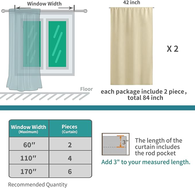 BGment Beige Blackout Curtains 40 Inches Long - Image 6