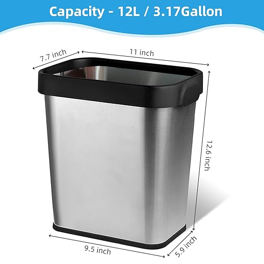 2 Pack Stainless Steel Trash Can 3 Gallon, Open Top Trash Can, Rectangle - Image 3