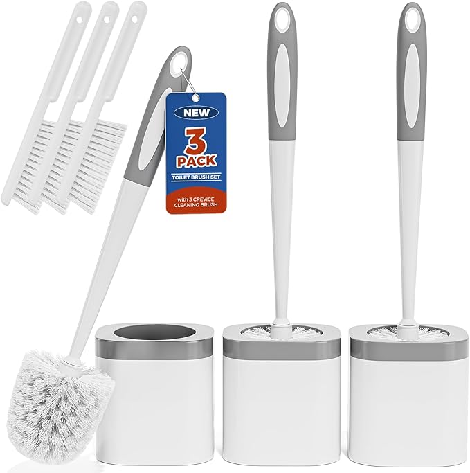Toilet Brush, 3 Pack Toilet Brush and Holder Set Bathroom Accessories, Toilet by Holaloha