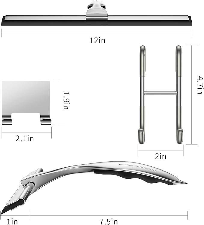Shower Squeegee for Glass Door 12-Inch Stainless Steel Bathroom Squeegee Window - Image 3