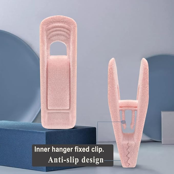 Light Pink Velvet Hanger Clips, Non-Slip Strong Hanger Clips - Image 6