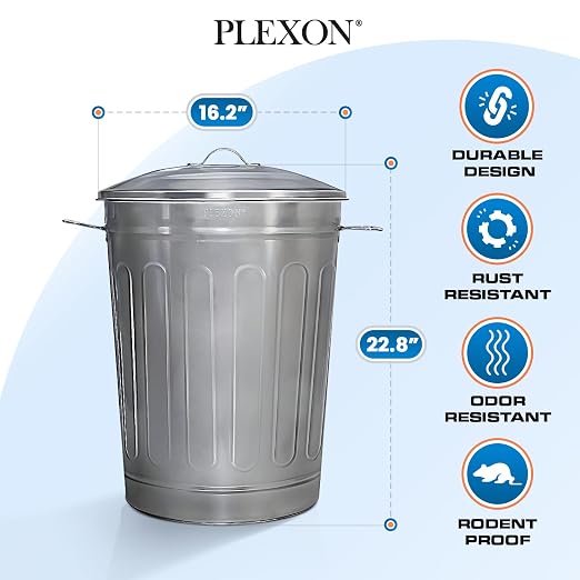 Plexon 13-Gallon Galvanized Steel Round Trash Can - Image 7