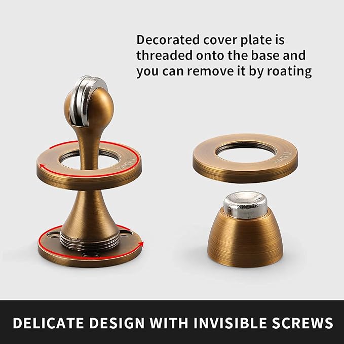 Door Stopper 4 Pack Magnetic Door Stops, Zinc Alloy Antique Brass Door Catch - Image 7