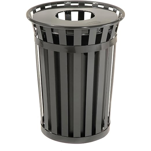 Global Industrial 36 Gallon Outdoor Slatted Steel Round Trash Can by GlobalIndustrial