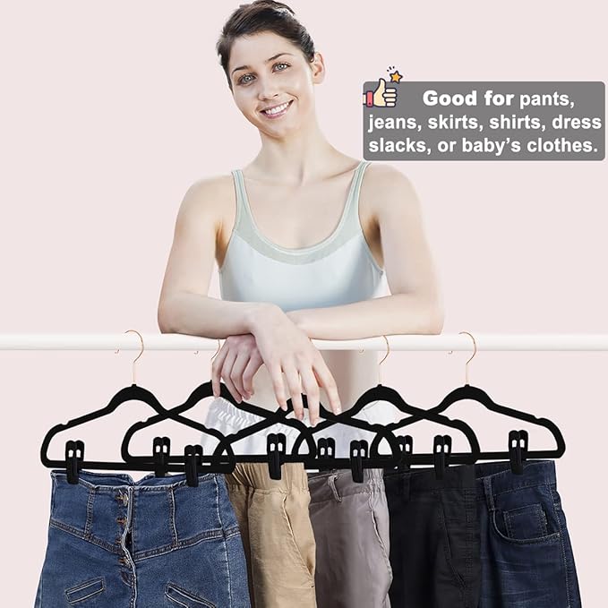 Black Velvet Hangers Clips 20 PCS, Non-Slip Velvet Clips - Image 4