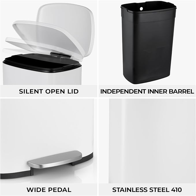 8 Gal Kitchen Trash Can, 30L Recycling or Garbage Bin, Brushed Stainless Steel - Image 6