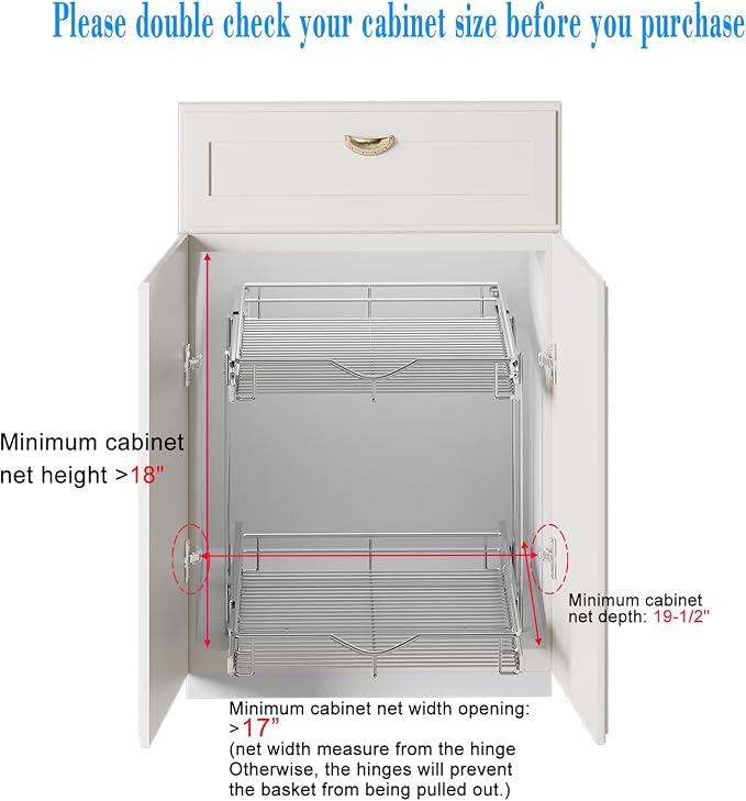DINDON 2 Tier Pull Out Cabinet Organizer Heavy-Duty Metal Sliding Drawer Shelf - Image 4
